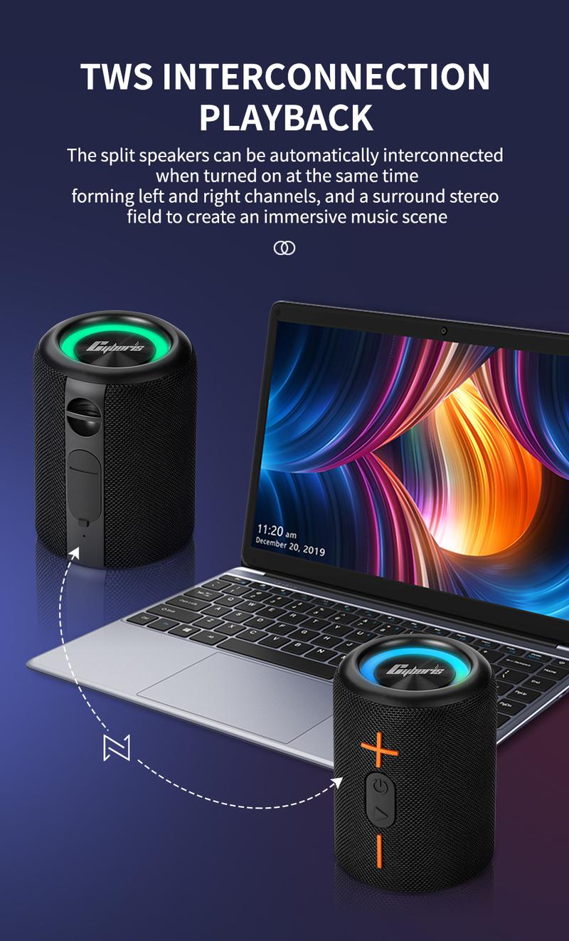 Product Introduction of Mother's Day Gift Cyboris springtok S10 2 in 1 Portable Split Bluetooth speaker Portable subwoofer, 20W High Volume Stereo, IPX6 Waterproof, Smartphone Audio Cyber Black 5