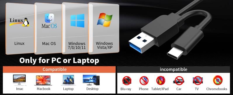 Alxum Laptop DVD Player USB C 3.0 Portable CD Burner with SD/TF Card Slot & 3 USB Ports  Compatible with Mac, Windows, Linux