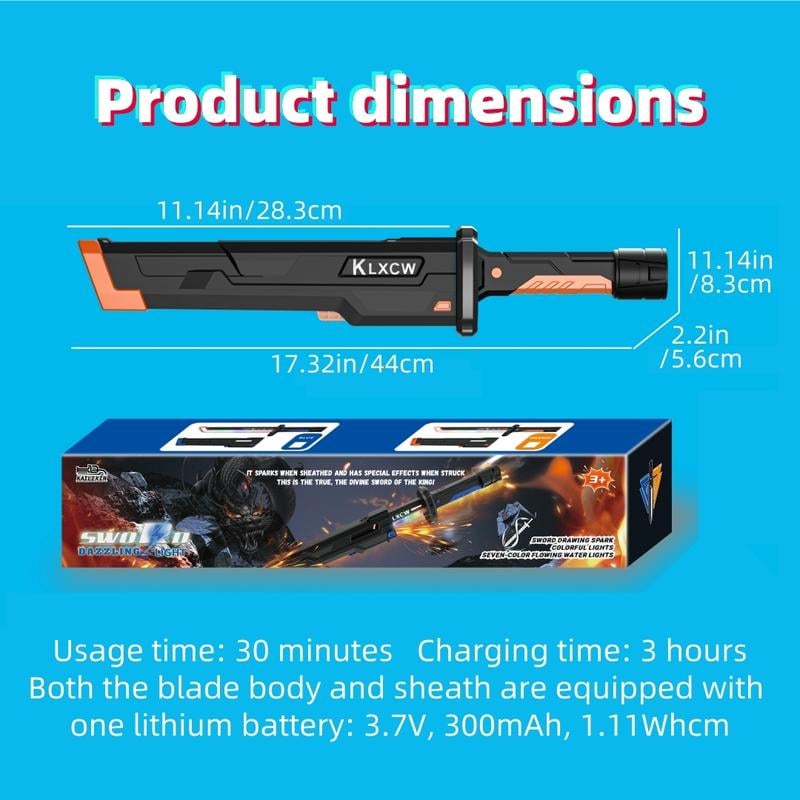 Colorful Light-Up Sword Toy Set, Cool LED Effects, Laser Blade, Includes Box, Battery-Powered, Ages 3+, Boy Toy Knife and Sheath