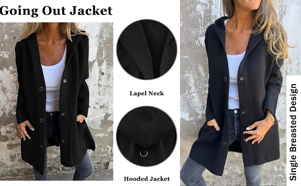 Lapel Neck Hooded Jacket