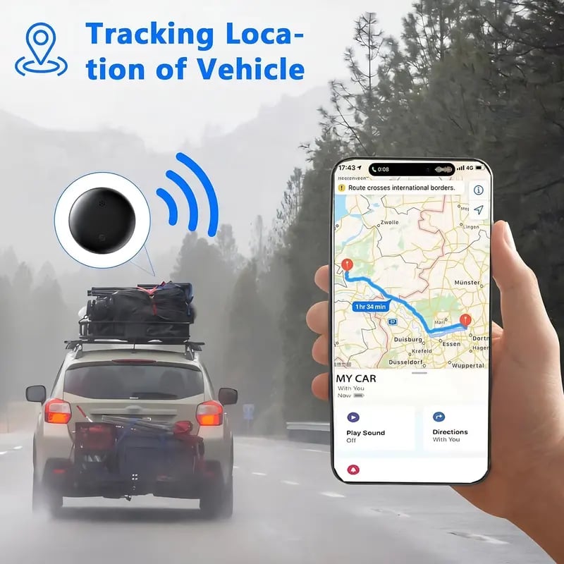 Product Introduction of 【Free.ship】GPS Tracker for Car, Portable Mini Tracker Device with Weatherproof Magnetic Case-Hidden GPS Trackers,Anti-lost Device, Global Coverage Location Tracker,Works with Apple Find My ( IOS Only), For Apple iPhone & Android 15