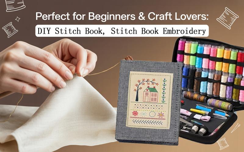 Portable All-Scenario Embroidery Stitch Book + Professional Sewing Kit | Includes 18-Colored Threads, Scissors, Seam Ripper, Measuring Tape, Needles & More Sewing Essentials – 86PCS Complete Set for Beginners & Enthusiasts, Portable & Travel-Friendly