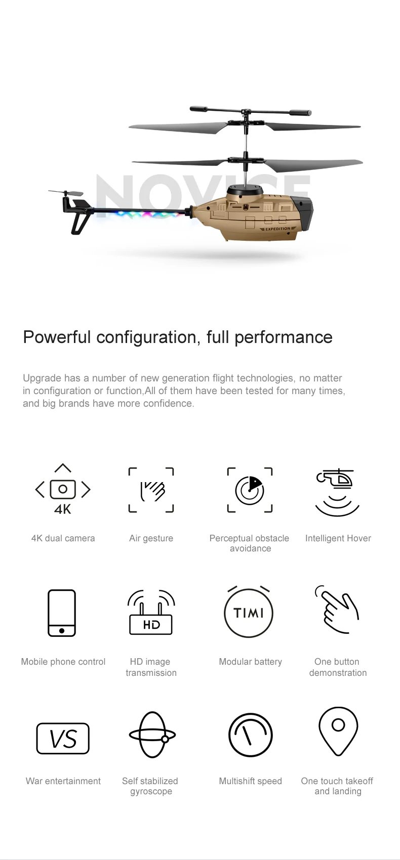 KY202 Black Bee 4CH 6-Axis 4K Dual Camera Air Gesture Obstacle Avoidance Intelligent Hover RC Helicopter RTF