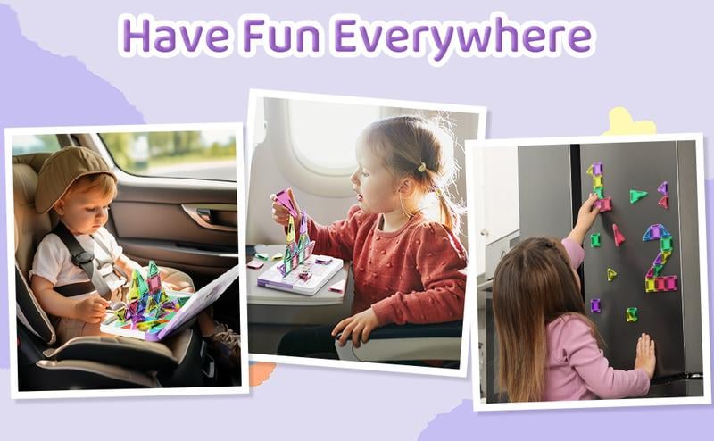 Hotfree Mini Magnetic Tiles Building Blocks 40PCS - Montessori Educational Magnet Travel Construction Set with Iron Storage Box, Airplane Activities Toys, Toddler Birthday Gift for Boys & Girls Ages 3-8