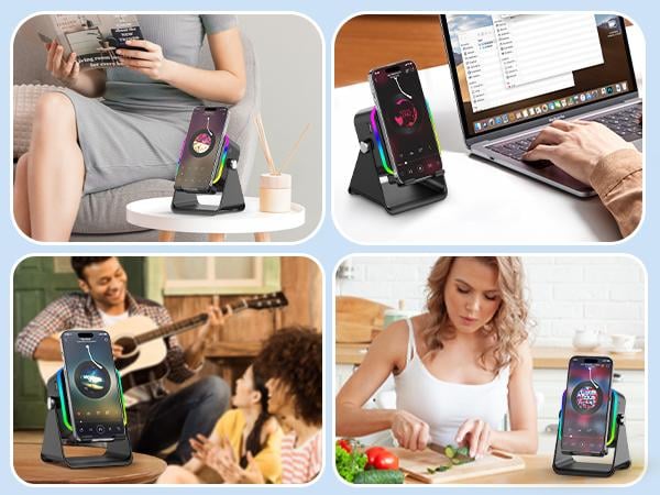 Wireless Induction Audio Speaker Stand, 5in1 Cellphone Holder, 3500mAh Rechargeable Emergency Power Bank,360° Adjustable Mobile Tablet Stand with Colorful Ambient Light Gifts for Men Women Wireless Induction Audio Speaker Stand, 5in1 Cellphone Holder, 3500mAh Rechargeable Emergency Power Bank,360° Adjustable Mobile Tablet Stand with Colorful Ambient Light Gifts for Men Women