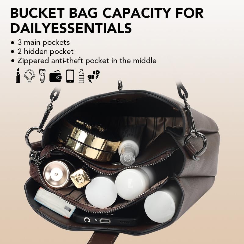 Product Introduction of 2025 New Designer Three Straps Bucket Bag for Women - Free Women Wallet, Multi-layer Storage,Large Capacity, Classic, Casual Trendy,Versatile, Shoulder, Crossbody & Tote Bag Moms Handbags Everyday Purses for Women 8