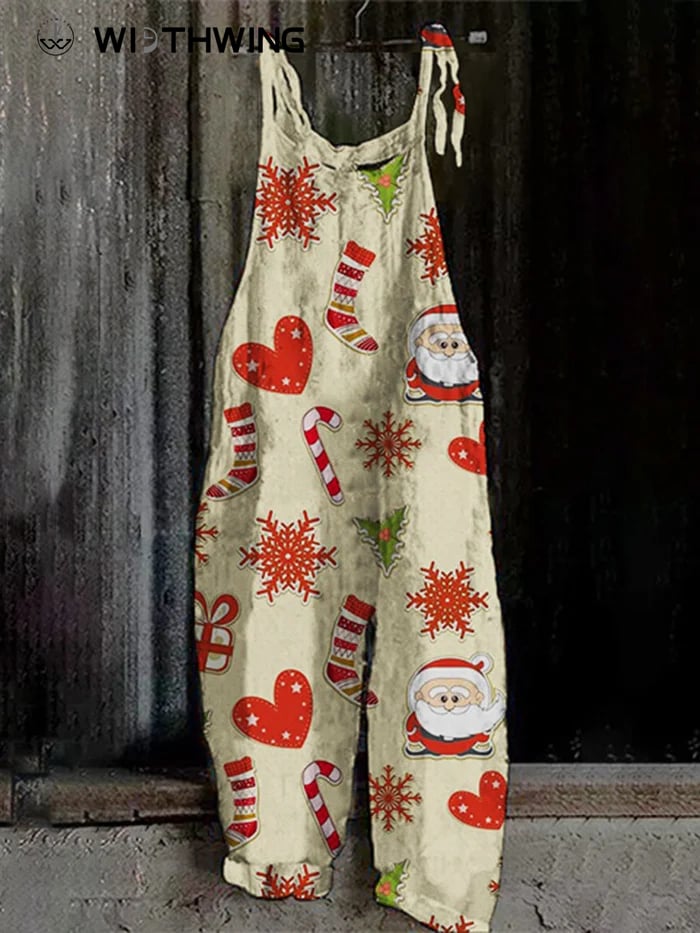 Christmas Khaki Print Jumpsuit