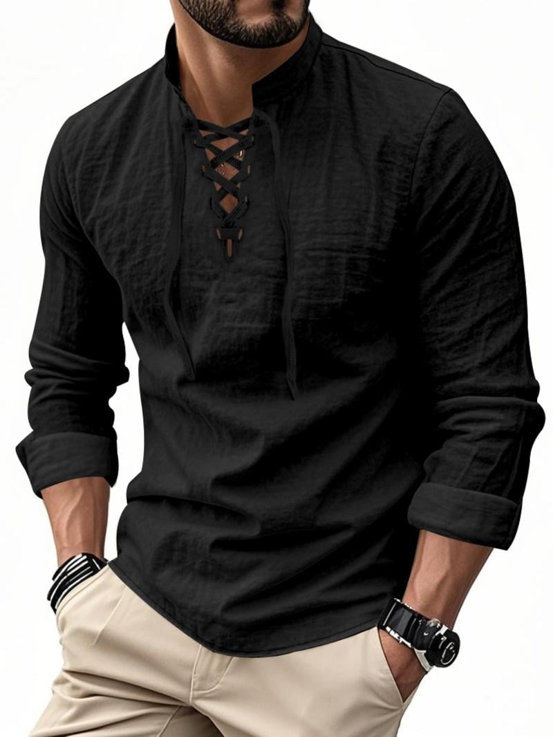Men's Linen Casual Long Sleeve Polo Shirt, Stylish New Design for Spring & Fall, Fitted Relaxed Wear for Everyday Comfort