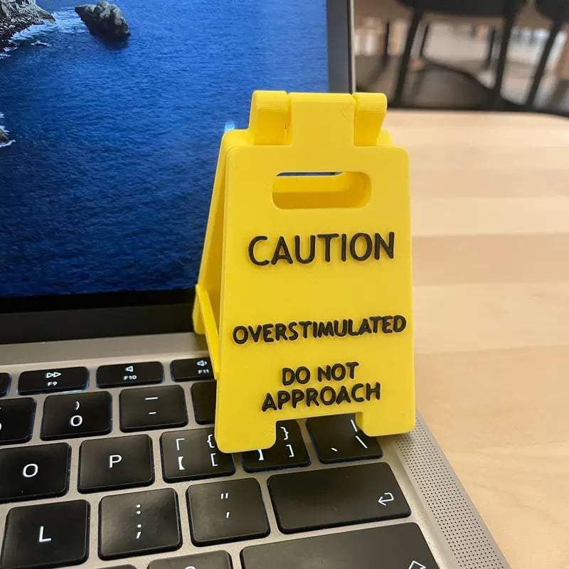 ⚠️Caution Overstimulated Desk Sign - Yellow Sign with Black Text