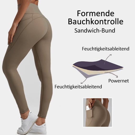 🏆️Letzter Tag 49% Rabatt🔥Formende Trainings-Leggings mit hoher Taille und Bauchkontrolle, Seitentaschen