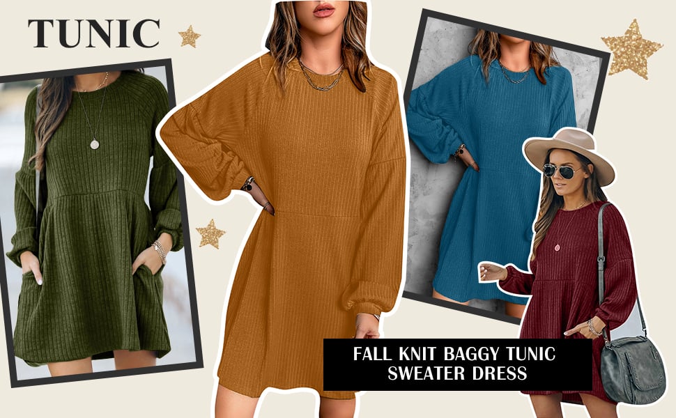 lilima Women's Long Sleeve Sweater Dress Crew neck Ribbed Knit High Waist Sweater Dress