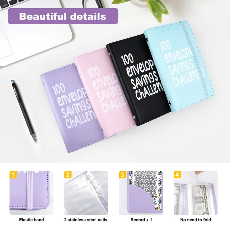 Product Introduction of 100 Days Money Saving Challenge Coin Envelope BudgetStorage Book - Binding Covers With Daily Savings Tracker,Habit-Forming System, And Cash Savings Goal Of $5050Develop A Consistent Savings Habit 3