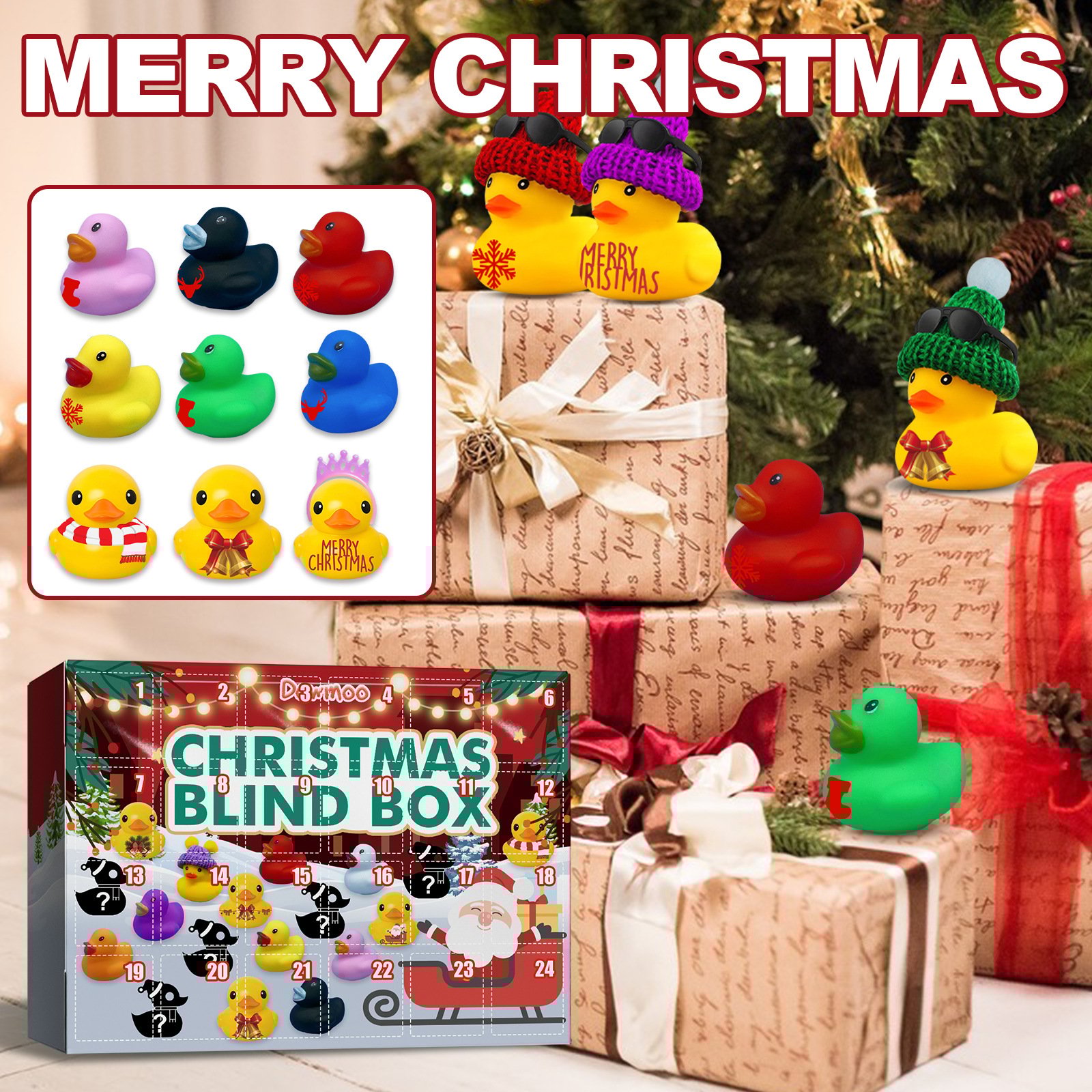 🎄🦆 Christmas Rubber Ducks Advent Calendar 2023(1 Set 24 Ducks)