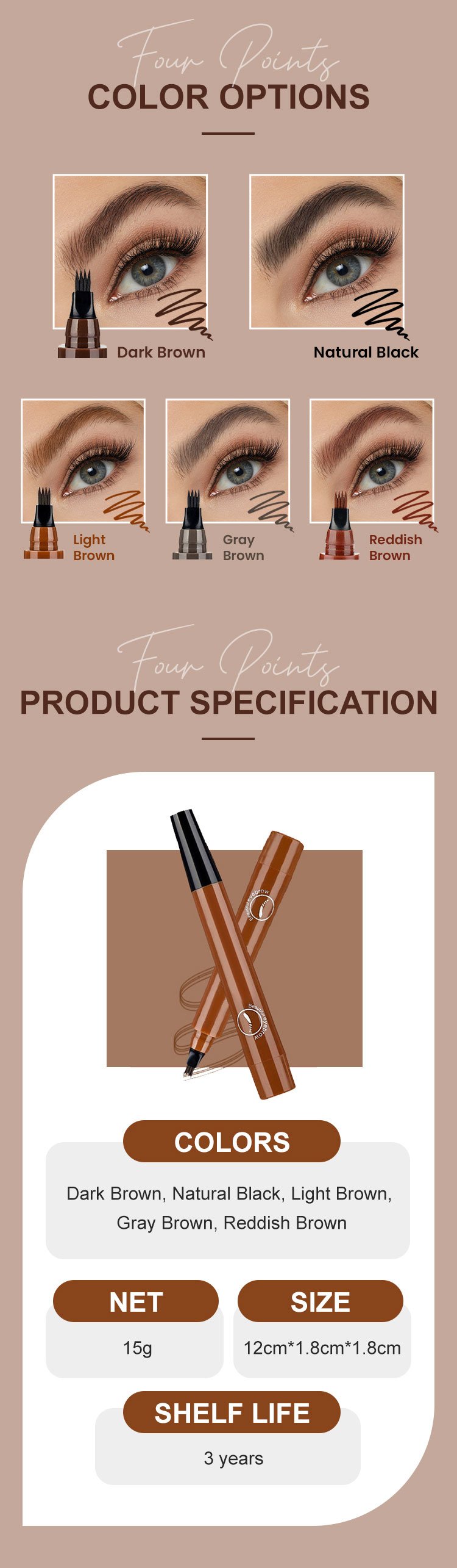 Waterproof Four-tip Eyebrow Pen