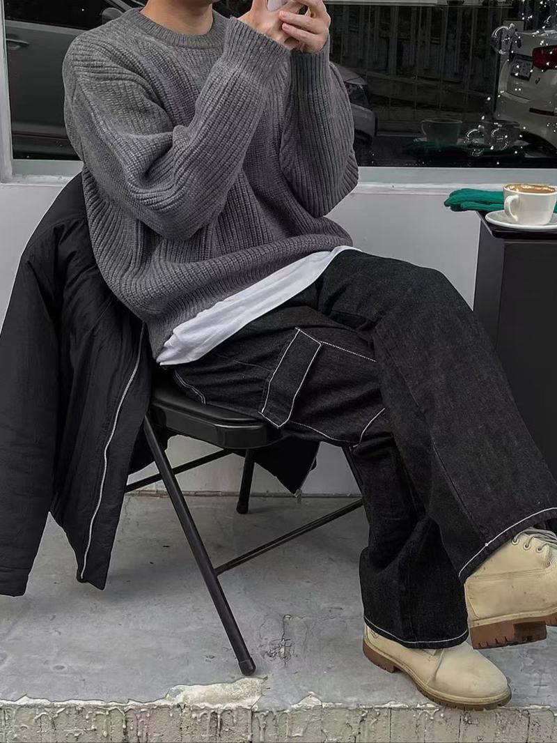 Loose Fit Drop Shoulder Sweater: Men's Solid Cable Knit Jumper | Effortlessly Stylish Knitwear for Fall & Winter---£5 off when you spend £50！