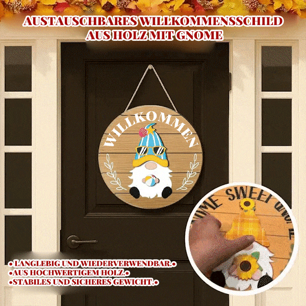 Saisonale Werbeaktion🌟Dein ganzjähriges Fest der Kreativität!🎄Austauschbares Holz-Willkommensschild mit Wichtel🎈