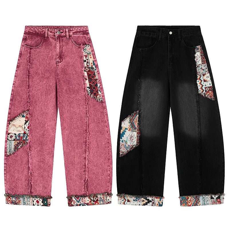 Patchwork Baggy Jeans | Y2K Vintage Wash & Distressing Unisex Wide Leg Trousers