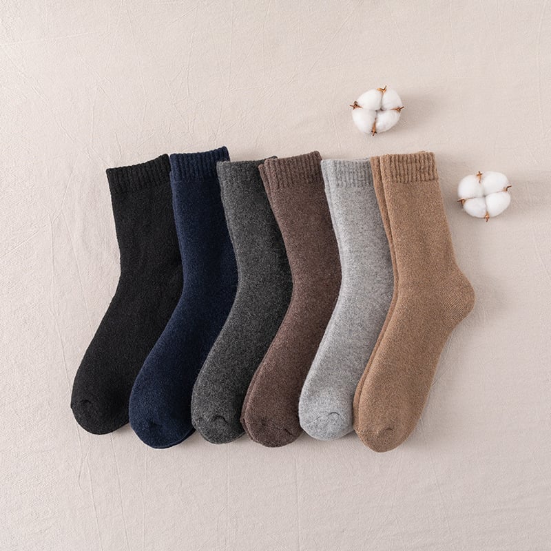Men's Thick Terry Thermal Socks - Solid Color, Mid-Calf Winter & Snow