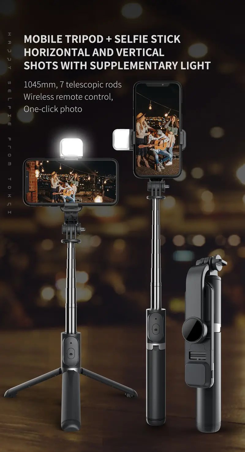 Portable 41 Inch Selfie Stick Phone Tripod With Wireless Remote Extendable Tripod Stand 360 Rotation Compatible With IPhone 13 12 11 Pro Xs Max Xr X 8 7 6 Plus Android Samsung Smartphone