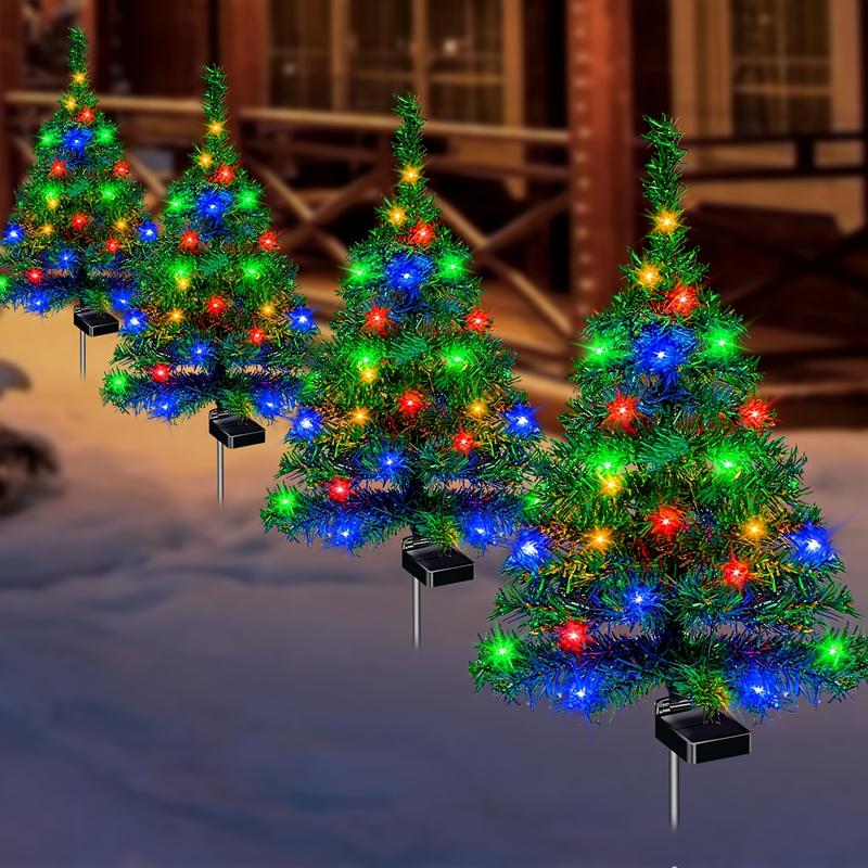 (4pcs sets of solar Christmas tree lights) holiday decorations, outdoor courtyards, gardens, lawns, small path lights, atmosphere lights (4pcs sets of solar Christmas tree lights) holiday decorations, outdoor courtyards, gardens, lawns, small path lights, atmosphere lights