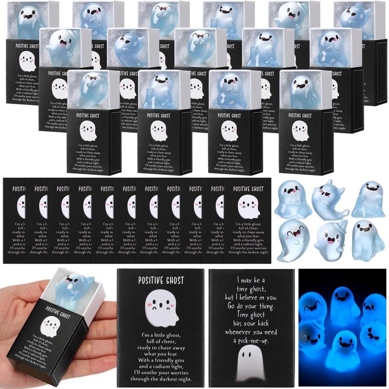 36/72 Sets Halloween Mini Ghost Figures with Box Glow in the Dark Mini Resin for Halloween Party Favors Basket Stuffer Positive Gift for Coworkers Teacher Student