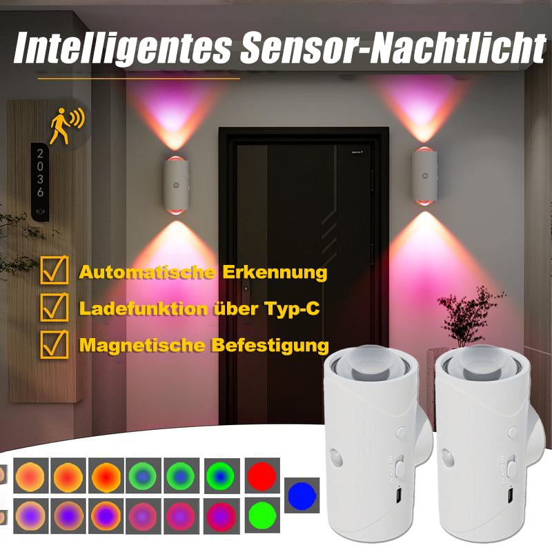 🌈Intelligentes LED-Nachtlicht mit Bewegungssensor, RGB-Farbverlauf dimmbar