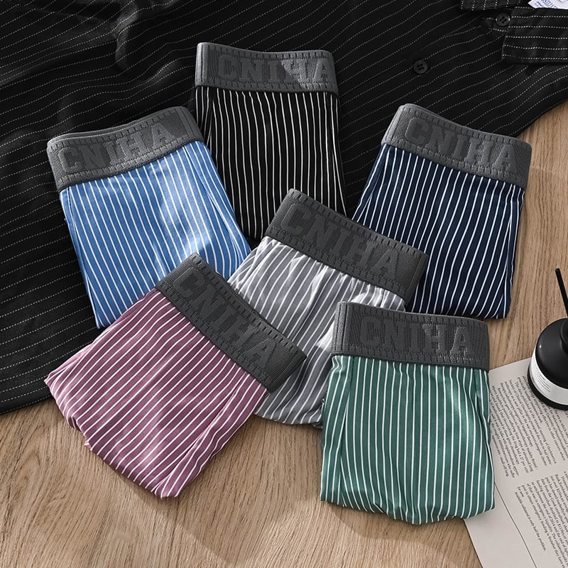 Men's 6-Pack Striped Underwear - Elastic, Breathable Design for All-Season Comfort
