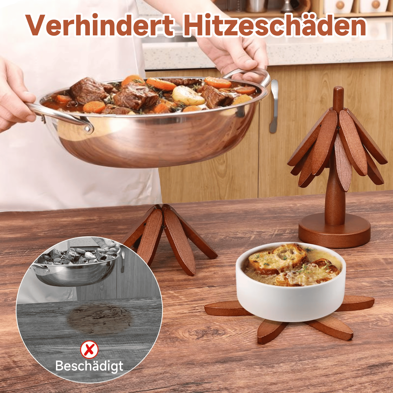 Natürlicher Holztisch in natürlicher Holzbeständig gegen Premium -Hitze für heiße Gerichte